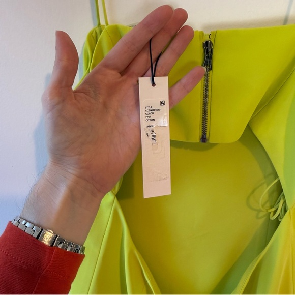 Alice+Olivia Fifi Fitted Mini Cami Dress Citron Lime 6 NWT Spaghetti Strap ALine - Picture 3 of 7